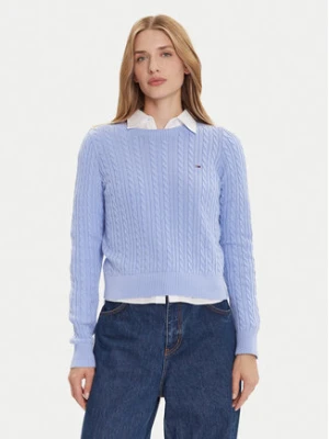 Tommy Jeans Sweter Cable Essential DW0DW22165 Niebieski Regular Fit