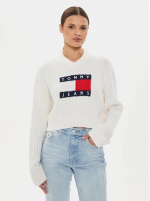 Tommy Jeans Sweter Center Flag DW0DW18528 Écru Relaxed Fit