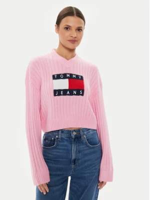 Tommy Jeans Sweter Center Flag DW0DW18528 Różowy Relaxed Fit