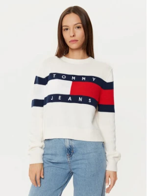 Tommy Jeans Sweter Center Flag DW0DW19335 Écru Regular Fit