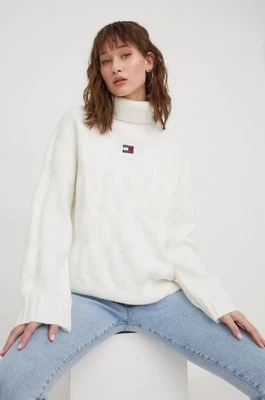 Tommy Jeans sweter damski kolor biały z golfem DW0DW17494