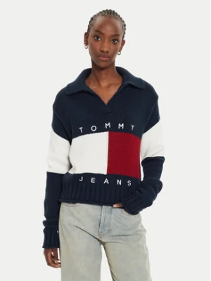 Tommy Jeans Sweter Flag Rugby DW0DW18677 Granatowy Relaxed Fit