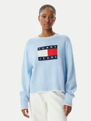 Tommy Jeans Sweter Intarsia Flag Badge DW0DW22316 Niebieski jasny Relaxed Fit