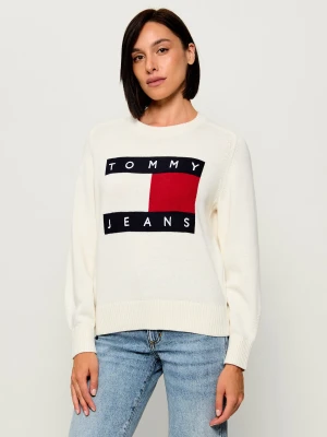 Tommy Jeans Sweter | Relaxed fit | z dodatkiem wełny ecru