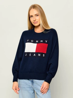 Tommy Jeans Sweter | Relaxed fit | z dodatkiem wełny granatowy