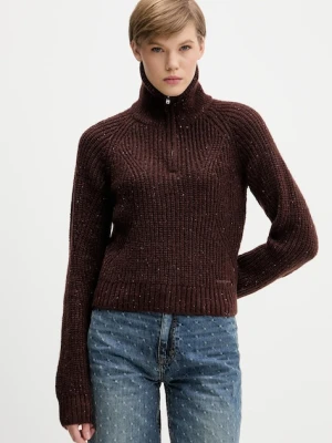 Tommy Jeans sweter z dodatkiem wełny damski kolor brązowy ciepły z golfem DW0DW21686