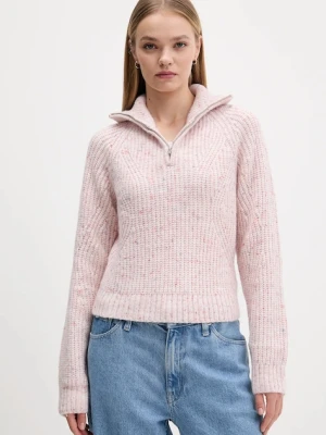 Tommy Jeans sweter z dodatkiem wełny damski kolor różowy ciepły z golfem DW0DW21686