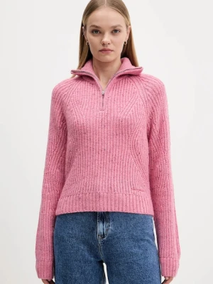 Tommy Jeans sweter z dodatkiem wełny damski kolor różowy ciepły z golfem DW0DW21686