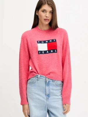 Tommy Jeans sweter z dodatkiem wełny damski kolor różowy lekki DW0DW21782
