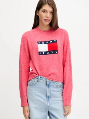 Tommy Jeans sweter z dodatkiem wełny damski kolor różowy lekki DW0DW21782