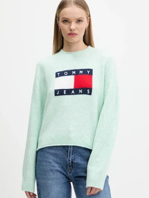 Tommy Jeans sweter z dodatkiem wełny damski kolor turkusowy lekki DW0DW21782
