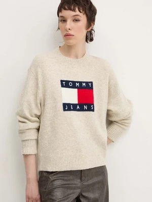 Tommy Jeans sweter z domieszką wełny damski kolor beżowy lekki DW0DW18681