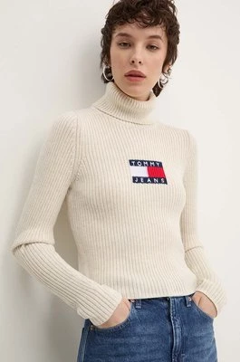 Tommy Jeans sweter z domieszką wełny kolor beżowy z golfem DW0DW18678