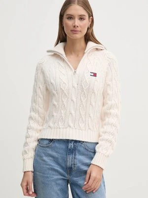 Tommy Jeans sweter z domieszką wełny damski kolor beżowy z golfem DW0DW20269