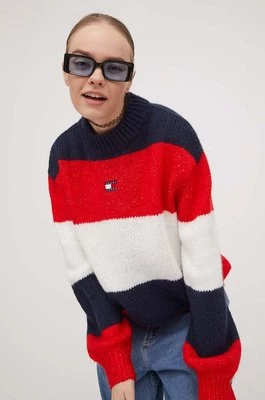 Tommy Jeans sweter z domieszką wełny damski kolor granatowy ciepły z półgolfem DW0DW17495