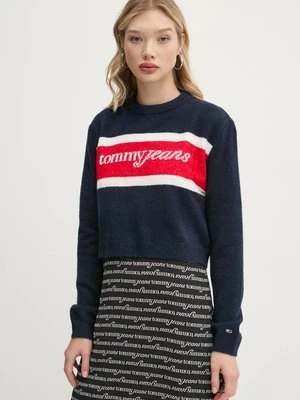 Tommy Jeans sweter z domieszką wełny damski kolor granatowy DW0DW19341