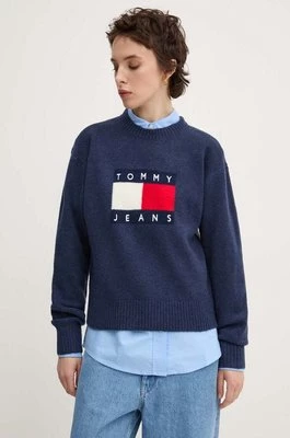 Tommy Jeans sweter z domieszką wełny damski kolor granatowy lekki DW0DW18681