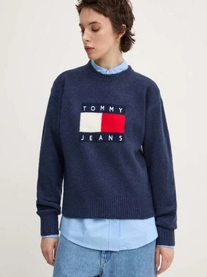 Tommy Jeans sweter z domieszką wełny damski kolor granatowy lekki DW0DW18681