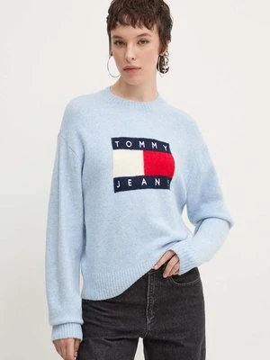 Tommy Jeans sweter z domieszką wełny damski kolor niebieski lekki DW0DW18681