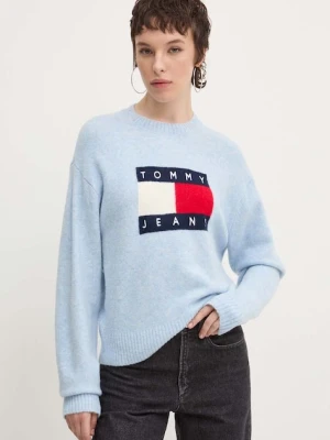 Tommy Jeans sweter z domieszką wełny damski kolor niebieski lekki DW0DW18681