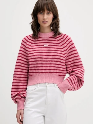 Tommy Jeans sweter z domieszką wełny damski kolor różowy DW0DW21677