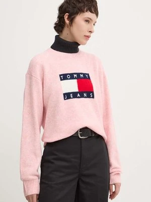 Tommy Jeans sweter z domieszką wełny damski kolor różowy lekki DW0DW18681