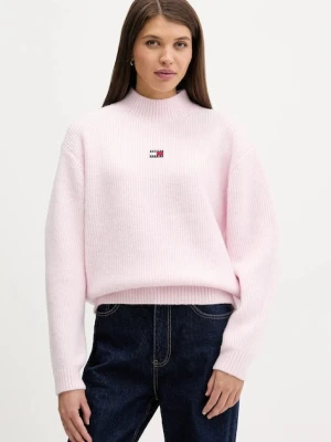 Tommy Jeans sweter z domieszką wełny damski kolor różowy z półgolfem DW0DW22109