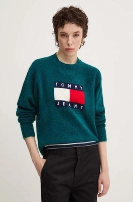 Tommy Jeans sweter z domieszką wełny damski kolor turkusowy lekki DW0DW18681