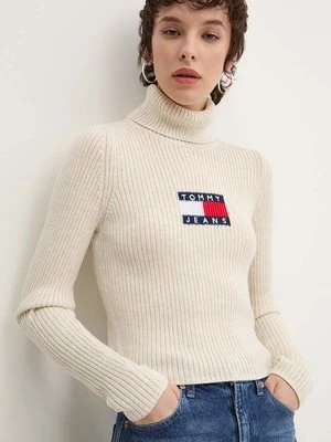 Tommy Jeans sweter z domieszką wełny kolor beżowy z golfem DW0DW18678