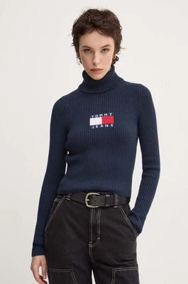 Tommy Jeans sweter z domieszką wełny kolor granatowy z golfem DW0DW18678