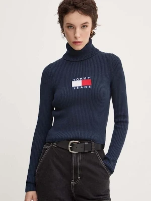 Tommy Jeans sweter z domieszką wełny kolor granatowy z golfem DW0DW18678