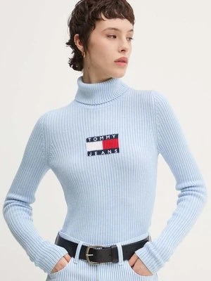 Tommy Jeans sweter z domieszką wełny kolor niebieski z golfem DW0DW18678