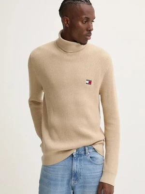 Tommy Jeans sweter z domieszką wełny męski kolor brązowy lekki z golferm DM0DM19434