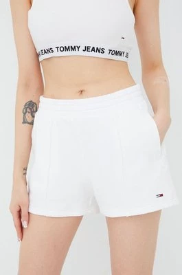 Tommy Jeans szorty bawełniane DW0DW12626.PPYY damskie kolor biały gładkie high waist