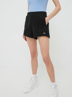 Tommy Jeans szorty bawełniane DW0DW12626.PPYY damskie kolor czarny gładkie high waist