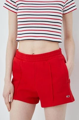 Tommy Jeans szorty bawełniane DW0DW12626.PPYY damskie kolor czerwony gładkie high waist