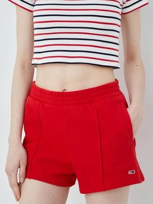 Tommy Jeans szorty bawełniane DW0DW12626.PPYY damskie kolor czerwony gładkie high waist