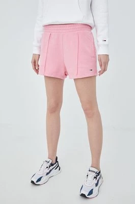 Tommy Jeans szorty bawełniane DW0DW12626.PPYY damskie kolor różowy gładkie high waist