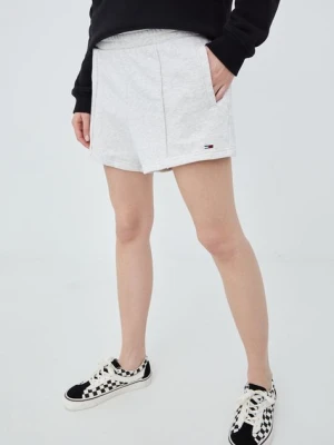 Tommy Jeans szorty bawełniane DW0DW12626.PPYY damskie kolor szary gładkie high waist