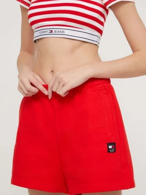 Tommy Jeans szorty bawełniane kolor czerwony gładkie high waist DW0DW17772