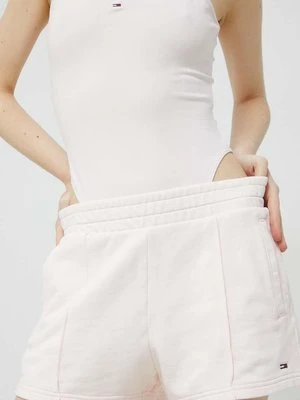 Tommy Jeans szorty bawełniane kolor różowy gładkie high waist