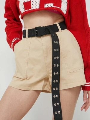 Tommy Jeans szorty damskie kolor beżowy gładkie high waist