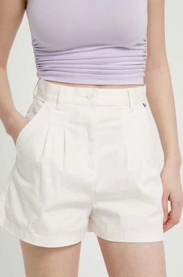 Tommy Jeans szorty damskie kolor beżowy gładkie high waist DW0DW17775