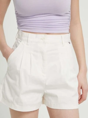 Tommy Jeans szorty damskie kolor beżowy gładkie high waist DW0DW17775