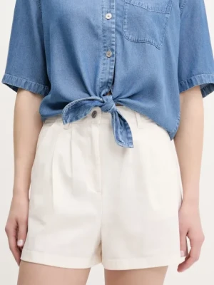 Tommy Jeans szorty damskie kolor beżowy gładkie high waist DW0DW21643