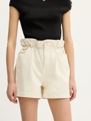 Tommy Jeans szorty damskie kolor beżowy gładkie high waist DW0DW21656