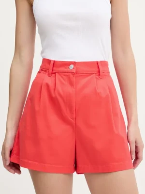 Tommy Jeans szorty damskie kolor czerwony gładkie high waist DW0DW21643