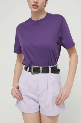 Tommy Jeans szorty damskie kolor fioletowy gładkie high waist DW0DW17775