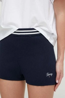 Tommy Jeans szorty damskie kolor granatowy gładkie high waist DW0DW17781