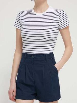 Tommy Jeans szorty damskie kolor granatowy gładkie high waist DW0DW17775